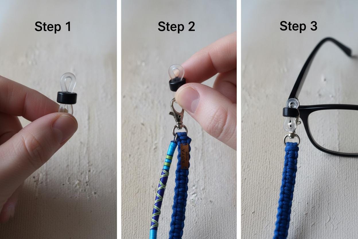 Describing how to use and setup Adjustable eyeglass chain connector ends