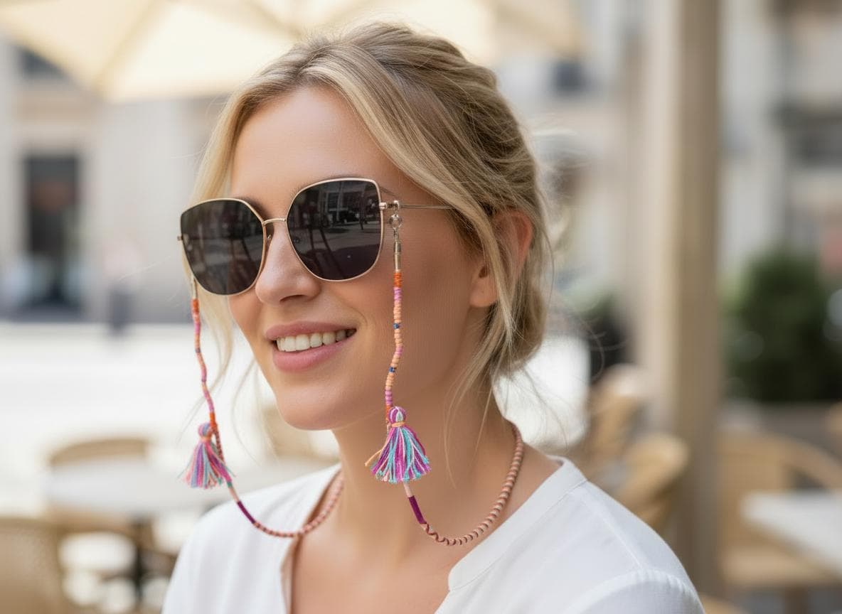 Beaded Sunglasses Chain with Tassel – Colorful Eyeglass Strap, Boho Glasses Holder, Eyewear Lanyard