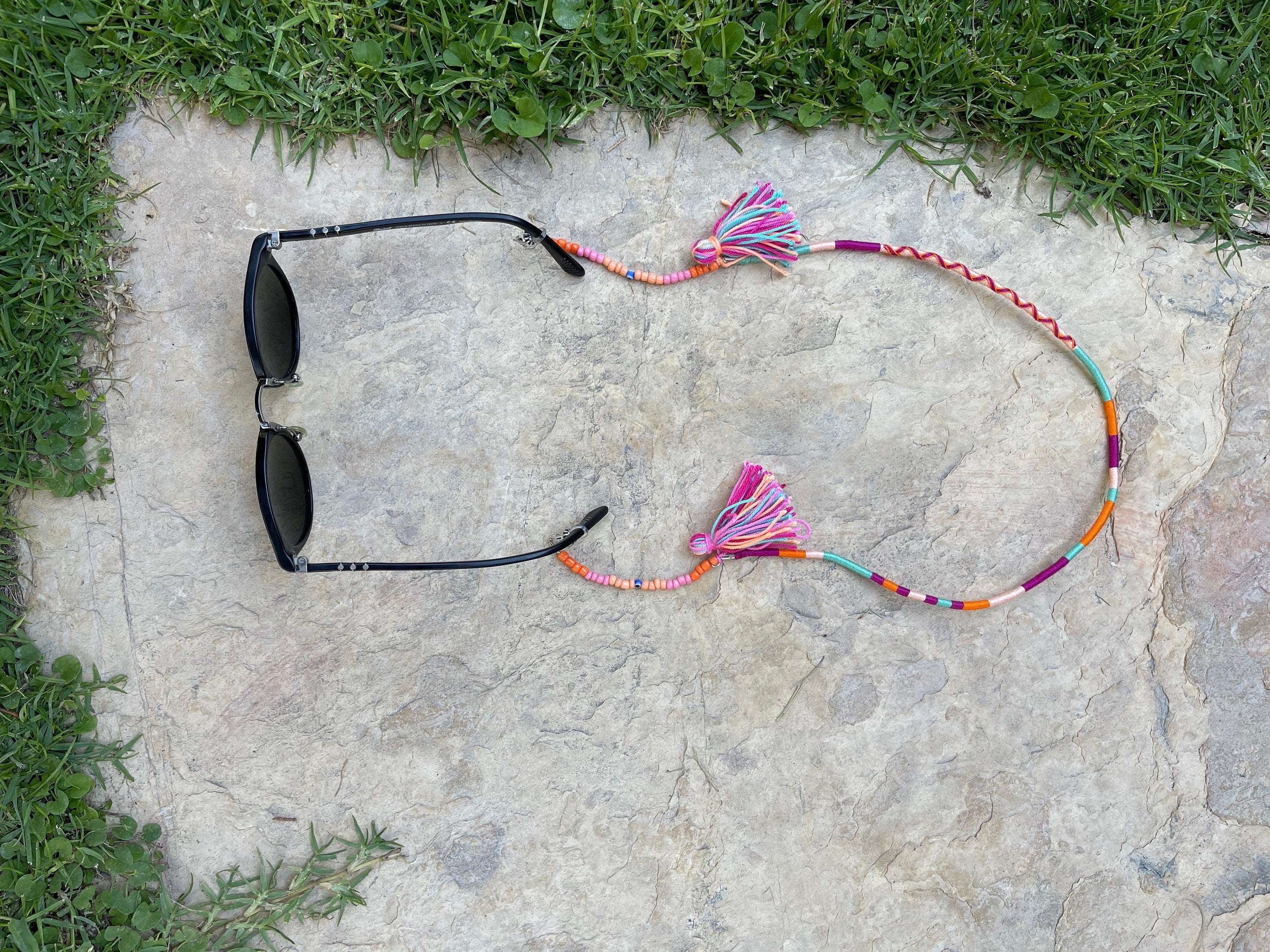 Beaded Sunglasses Chain with Tassel – Colorful Eyeglass Strap, Boho Glasses Holder, Eyewear Lanyard