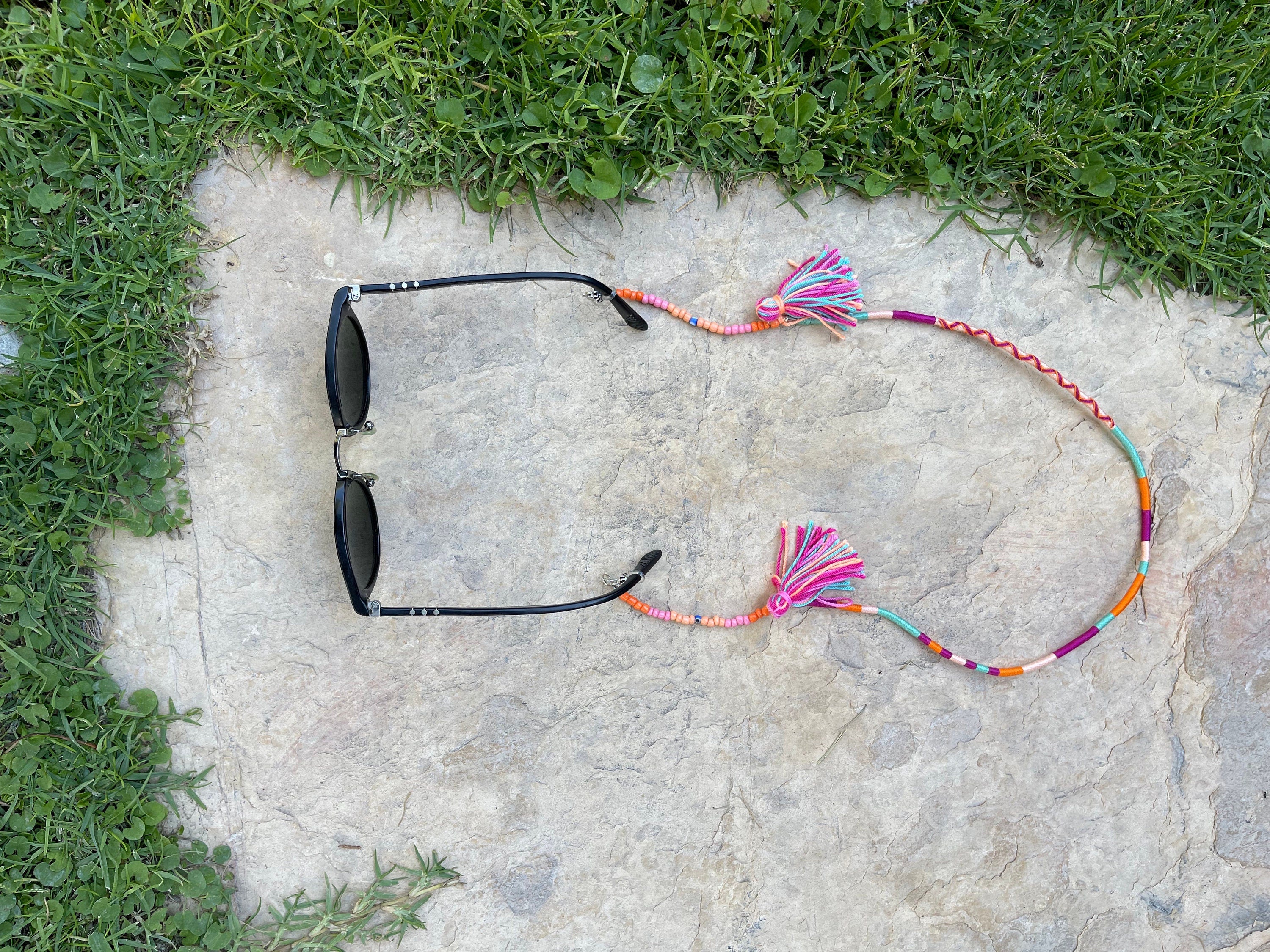 Beaded Sunglasses Chain with Tassel – Colorful Eyeglass Strap, Boho Glasses Holder, Eyewear Lanyard