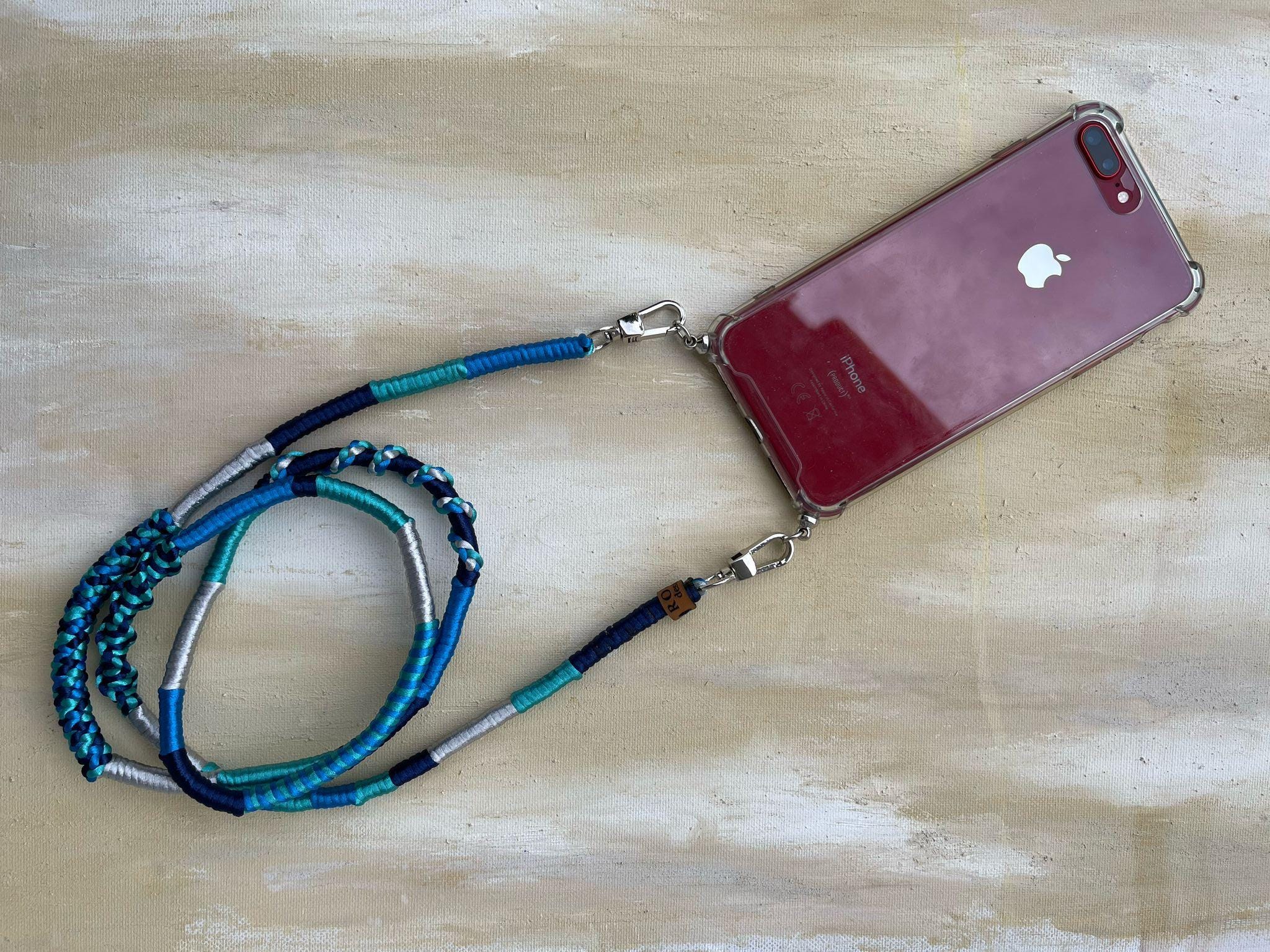 Blue Silver Shiny Satin Mobile Phone Lanyard Cord Straps 1