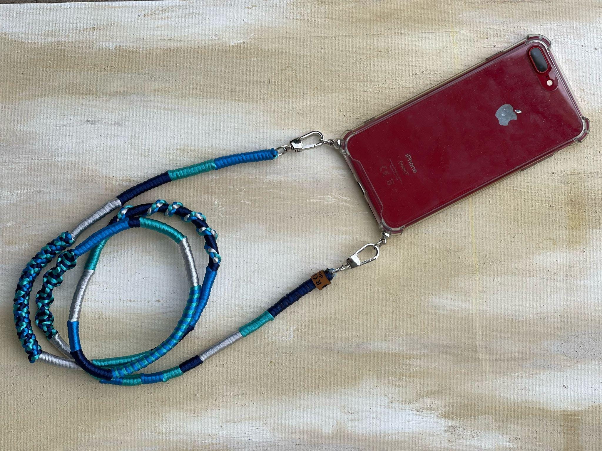Blue Silver Shiny Satin Mobile Phone Lanyard Cord Straps 2