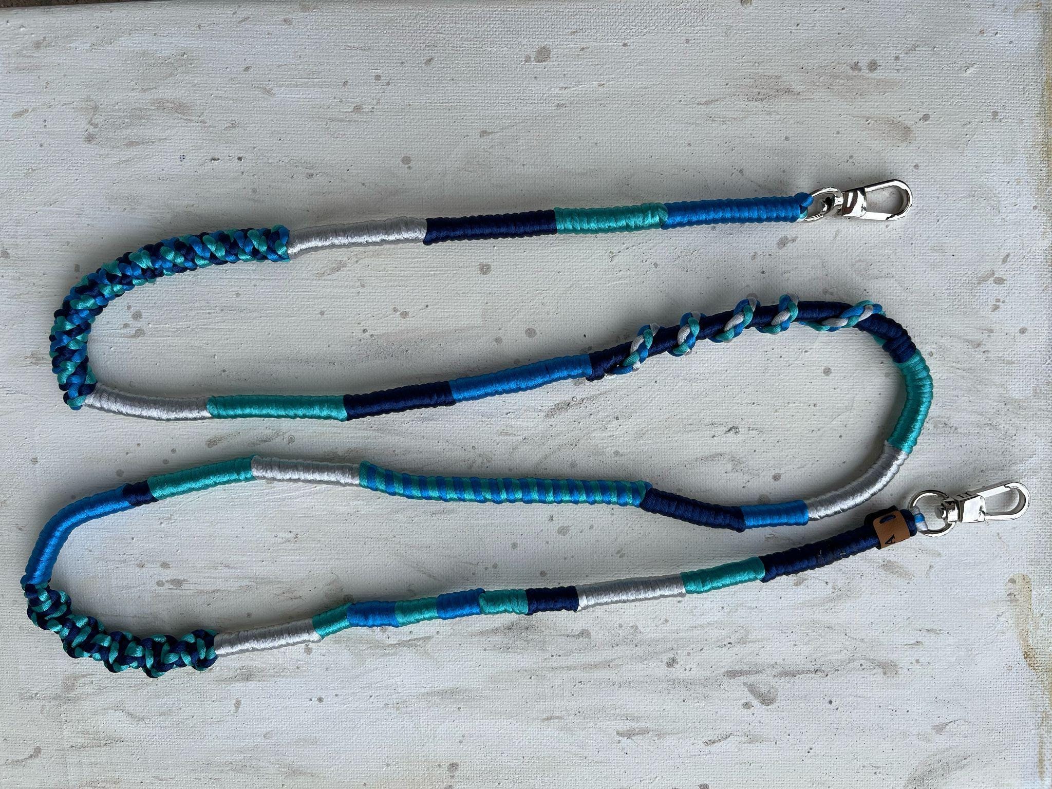 Blue Silver Shiny Satin Mobile Phone Lanyard Cord Straps with grey background