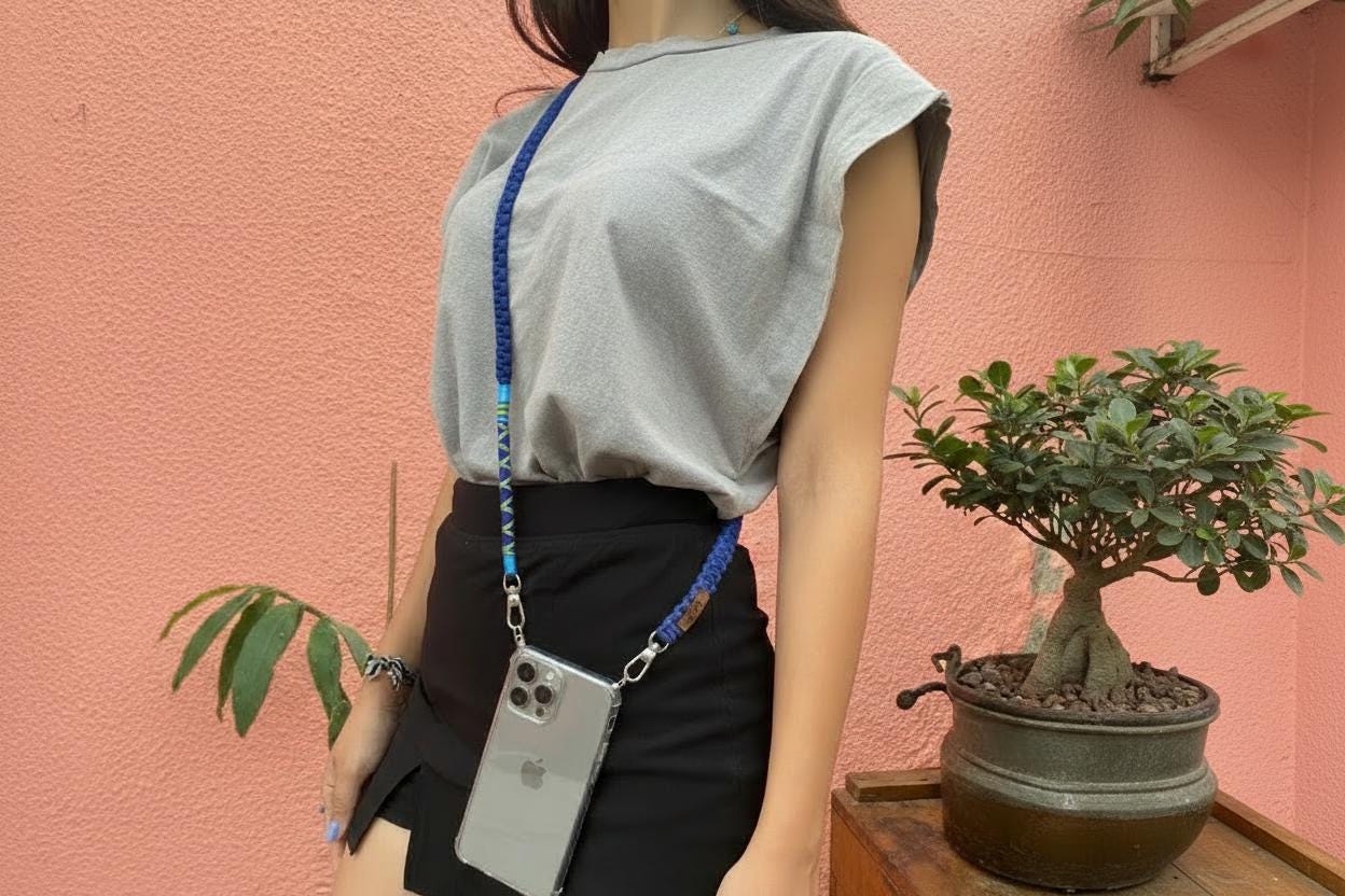 Crossbody Phone Lanyard Cord, Handmade Cotton Shoulder Strap