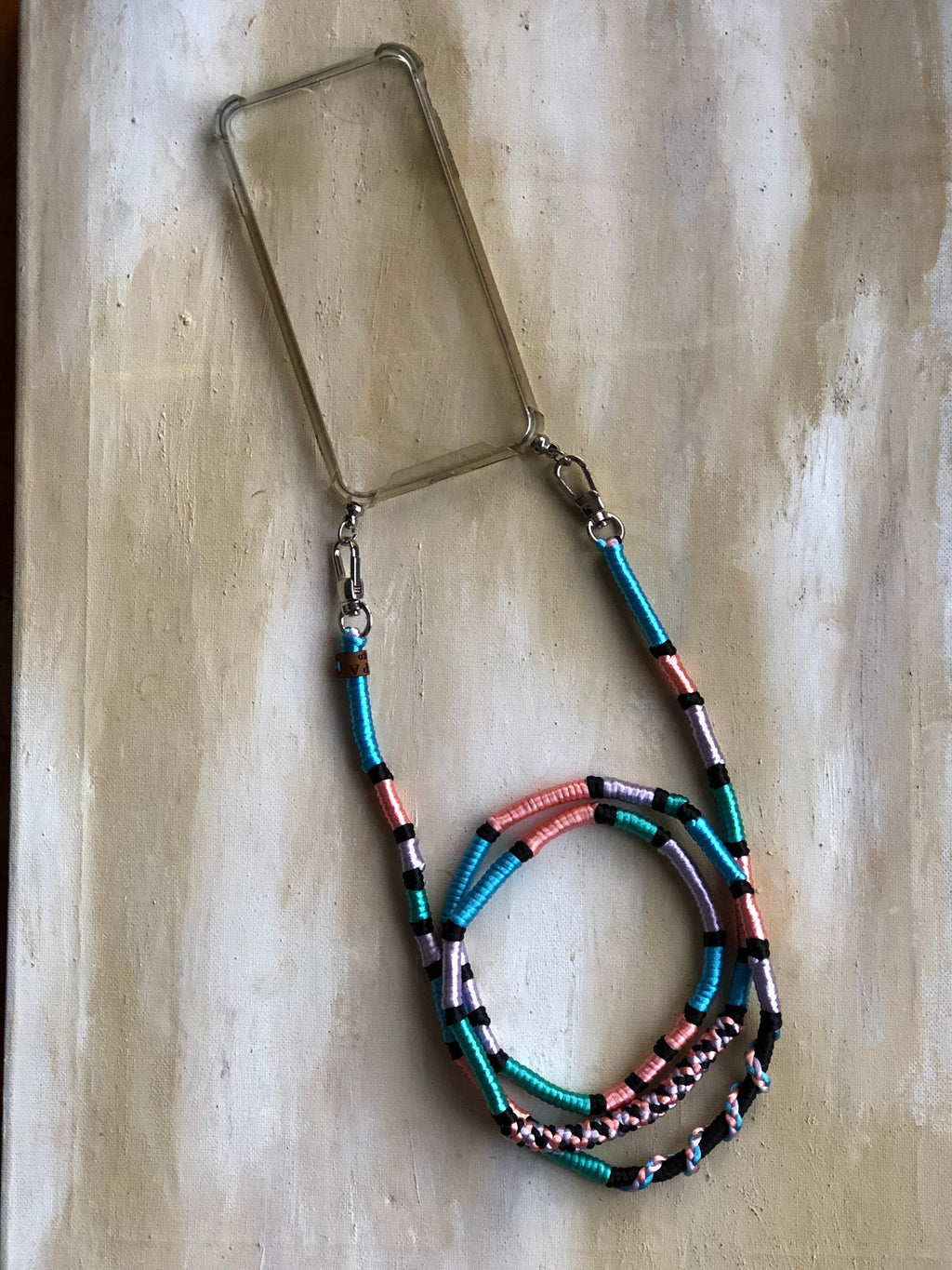 Neon Blue Pink Shiny Satin Wrapped Yarn Mobile Phone Lanyard Cord Straps