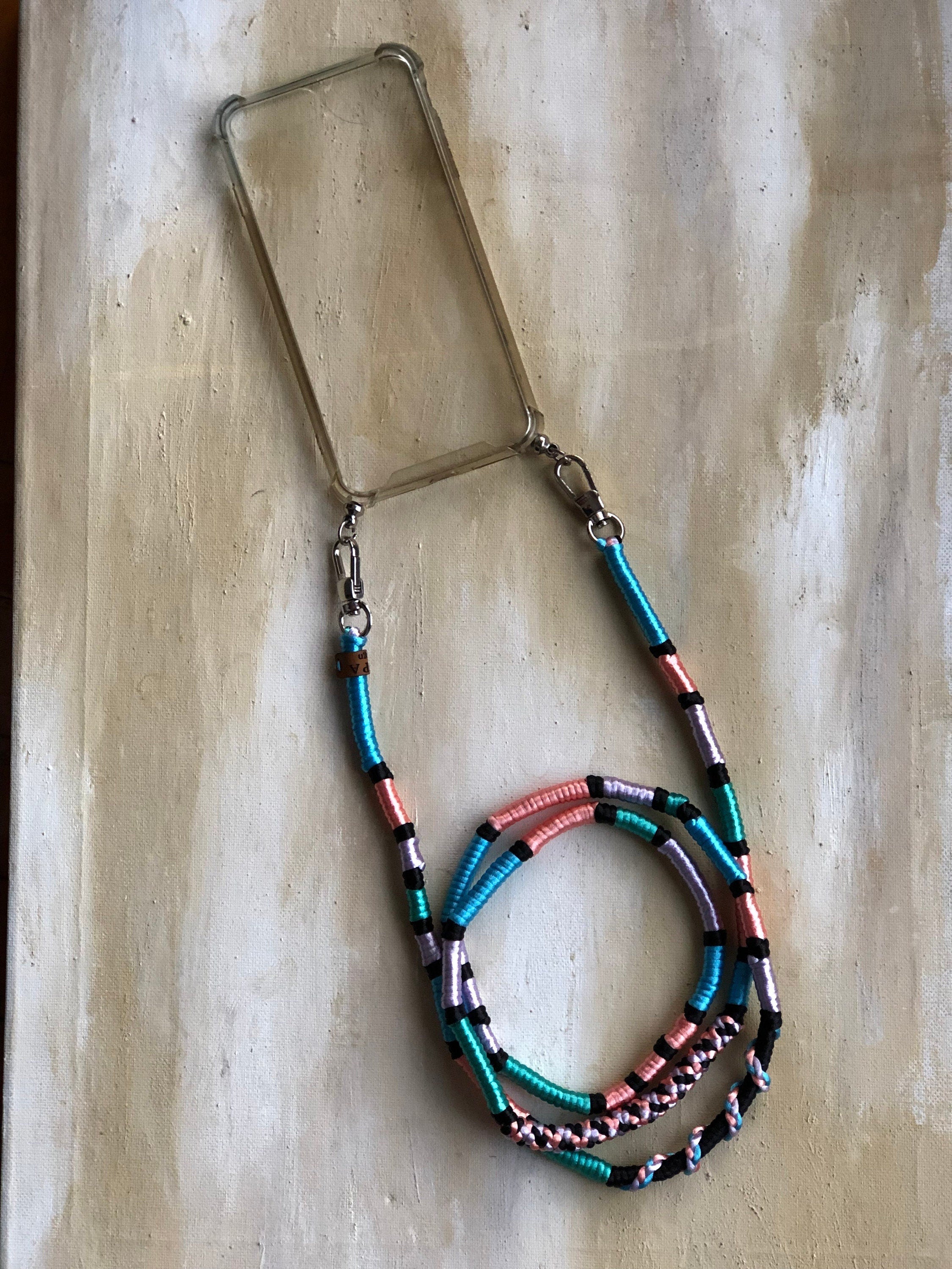 Neon Blue Pink Shiny Satin Wrapped Yarn Mobile Phone Lanyard Cord Straps