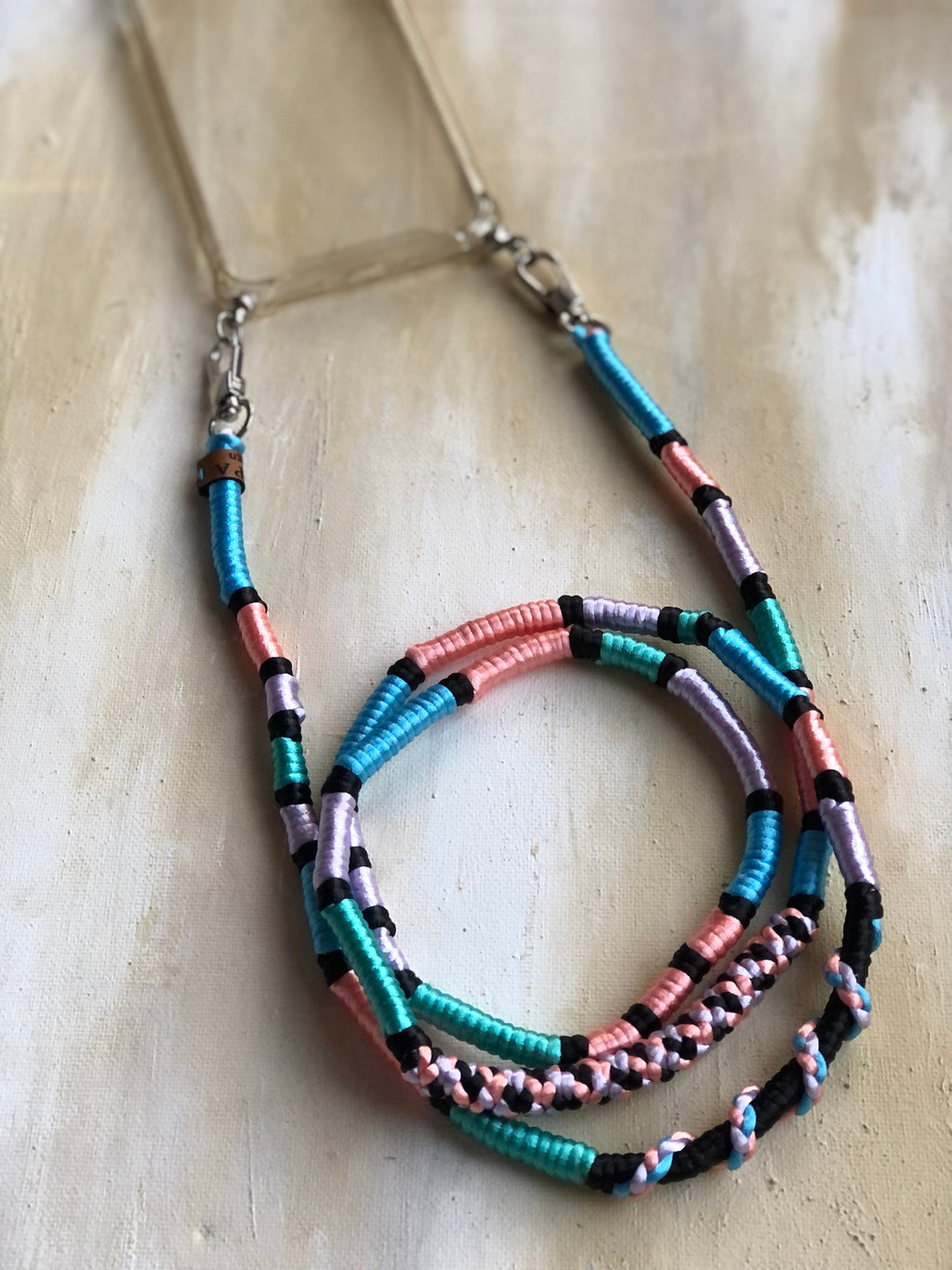 Neon Blue Pink Shiny Satin Wrapped Yarn Mobile Phone Lanyard Cord Straps