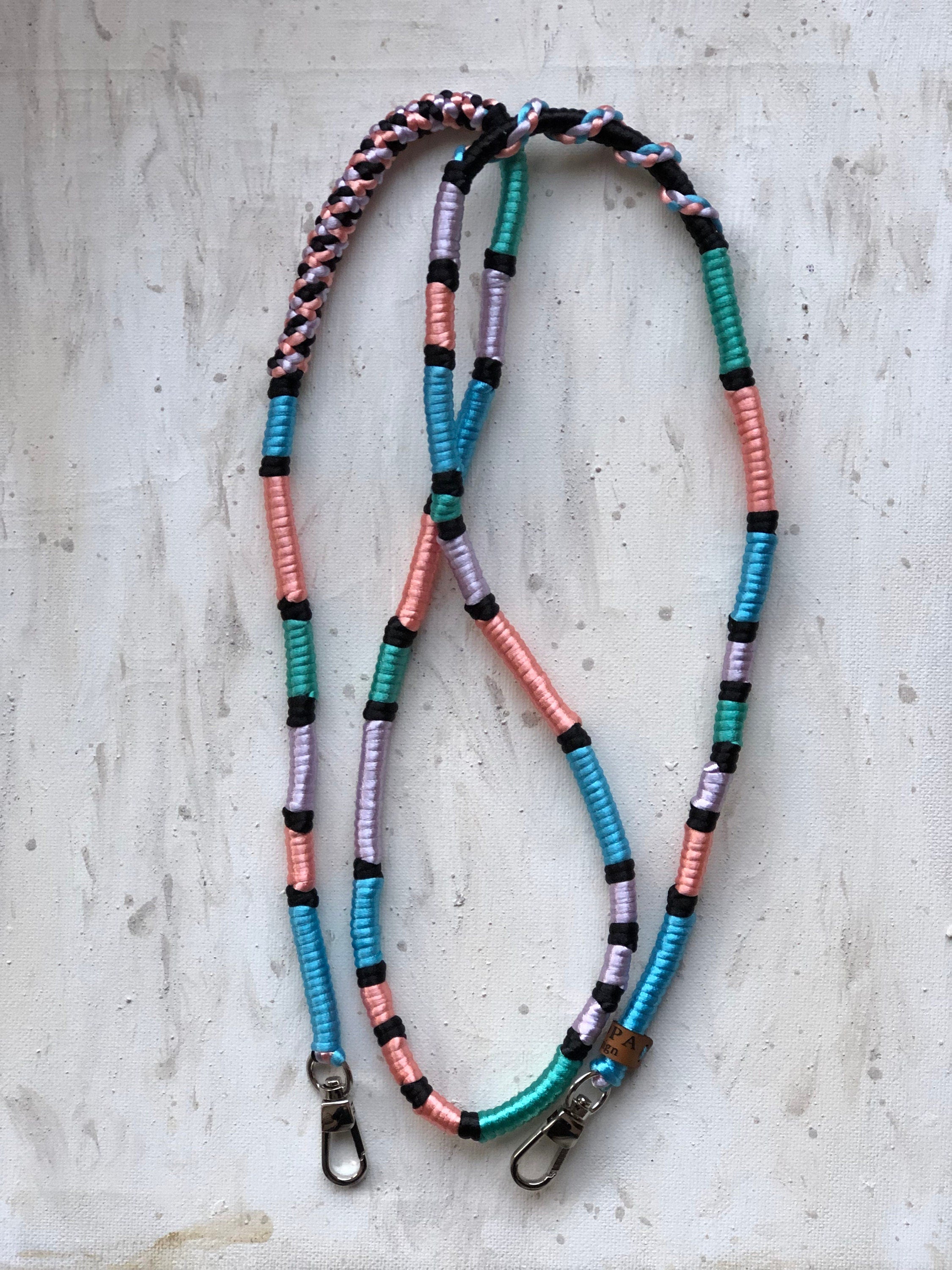 Neon Blue Pink Shiny Satin Wrapped Yarn Mobile Phone Lanyard Cord Straps