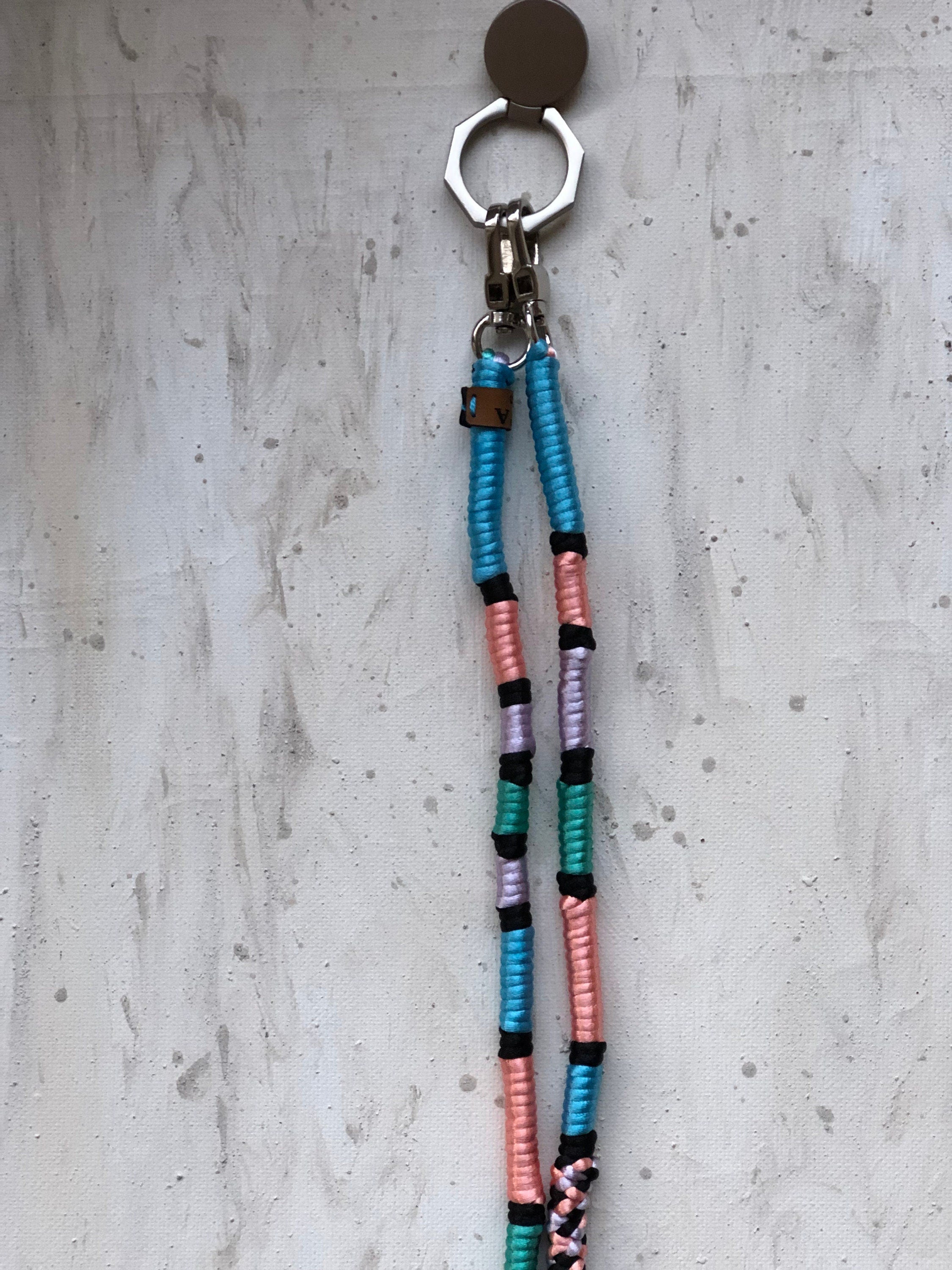 Neon Blue Pink Shiny Satin Wrapped Yarn Mobile Phone Lanyard Cord Straps