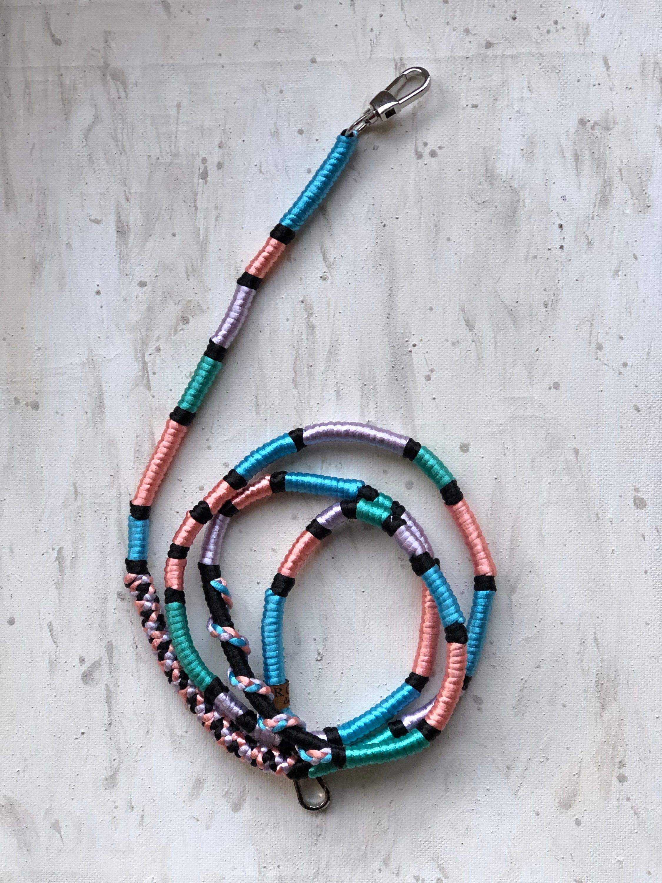 Neon Blue Pink Shiny Satin Wrapped Yarn Mobile Phone Lanyard Cord Straps