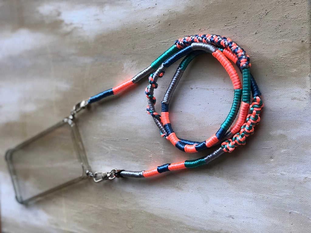 Neon Orange Green Shiny Satin Wrapped Yarn Mobile Phone Lanyard Cord Straps