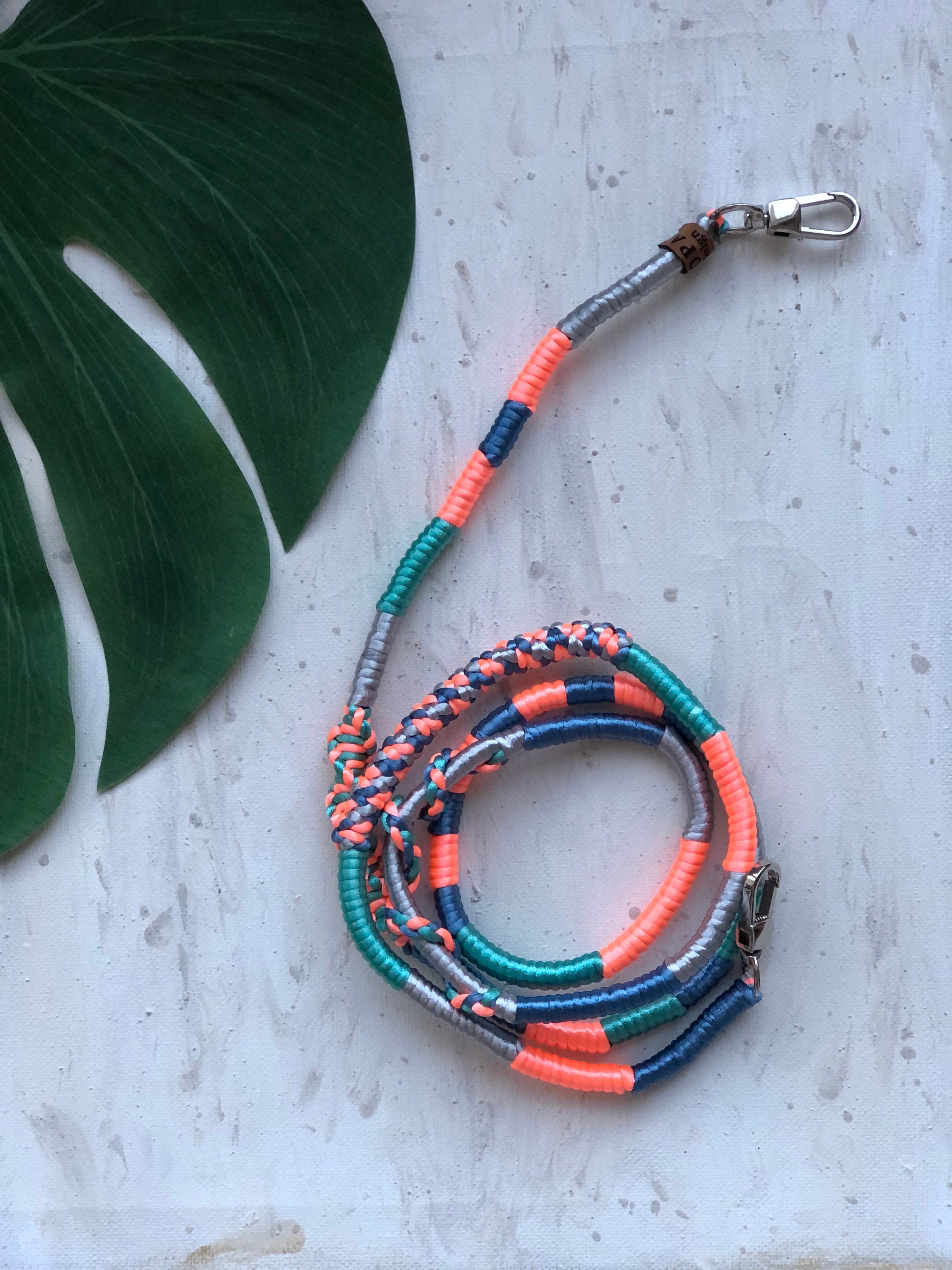 Neon Orange Green Shiny Satin Wrapped Yarn Mobile Phone Lanyard Cord Straps