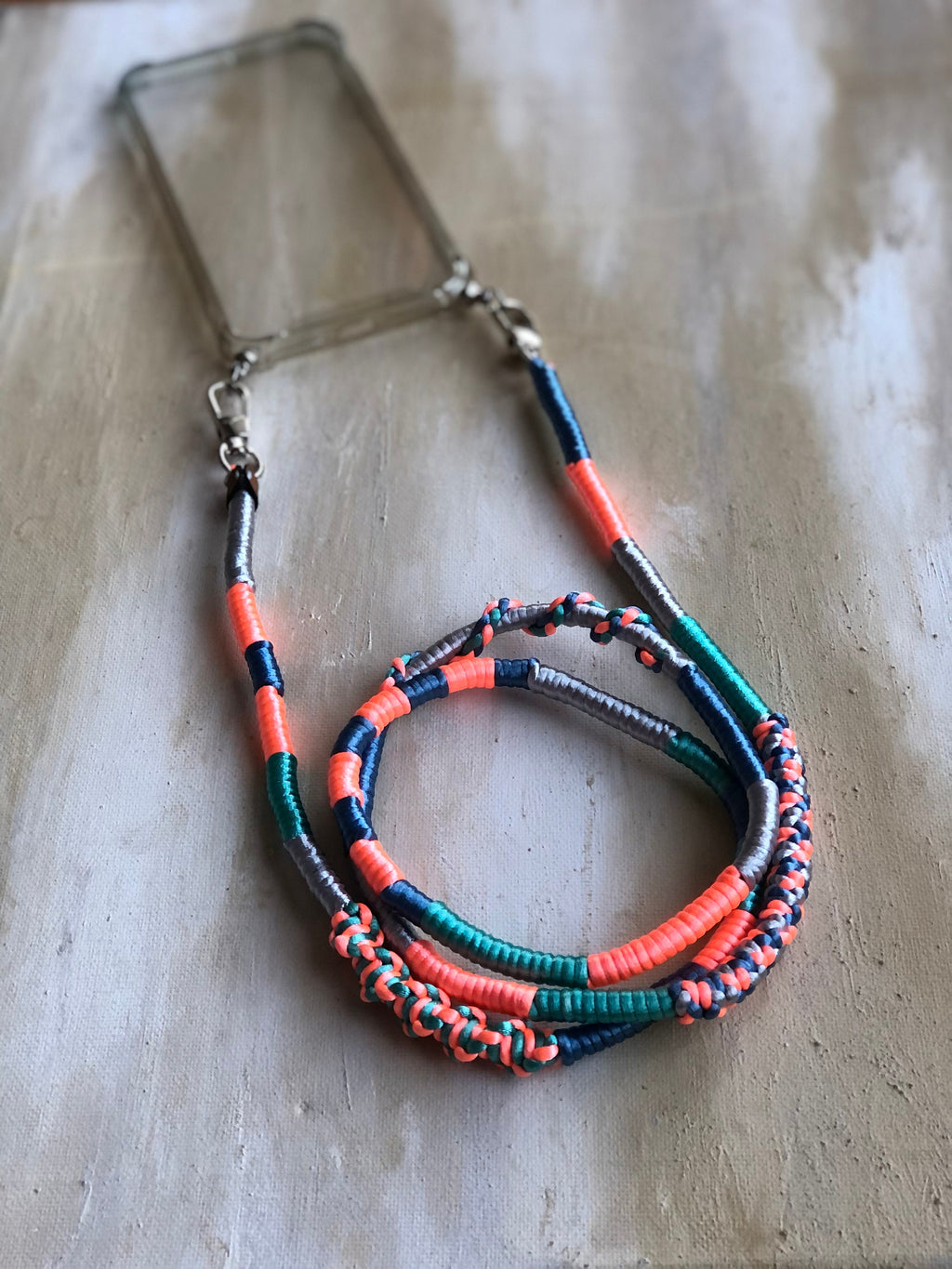 Neon Orange Green Shiny Satin Wrapped Yarn Mobile Phone Lanyard Cord Straps
