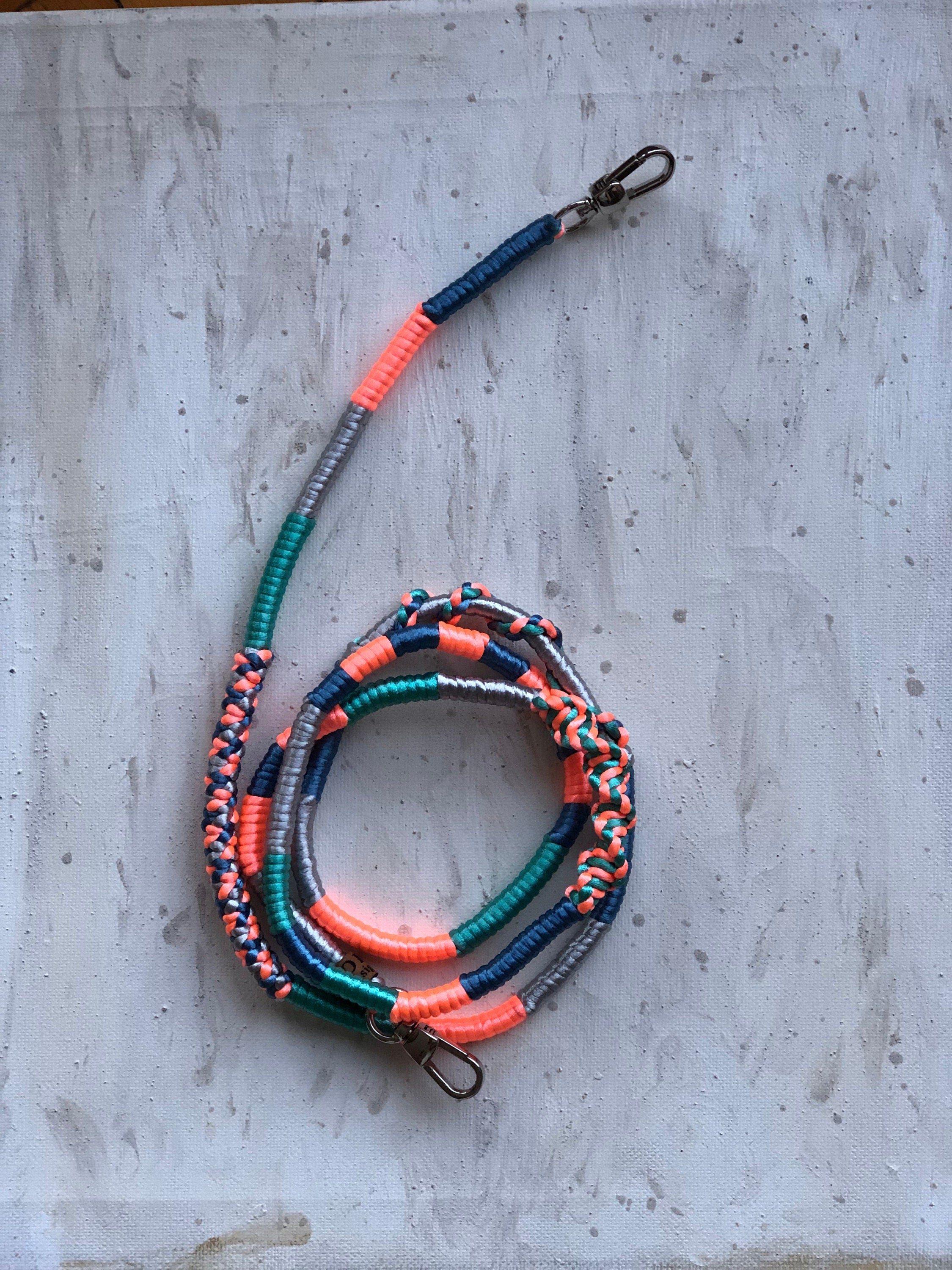 Neon Orange Green Shiny Satin Wrapped Yarn Mobile Phone Lanyard Cord Straps
