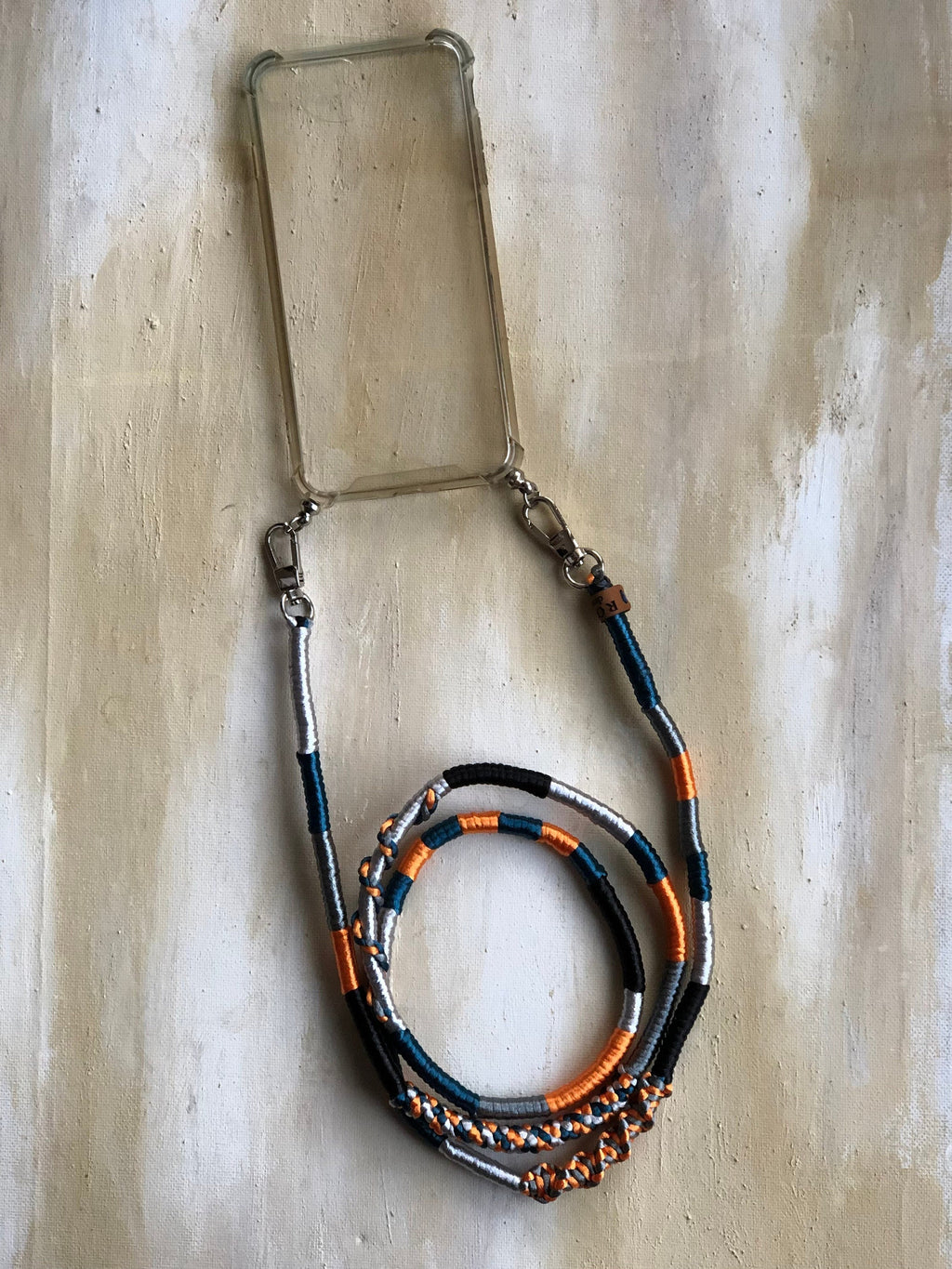 Neon Orange Grey Shiny Satin Mobile Phone Lanyard Cord Straps