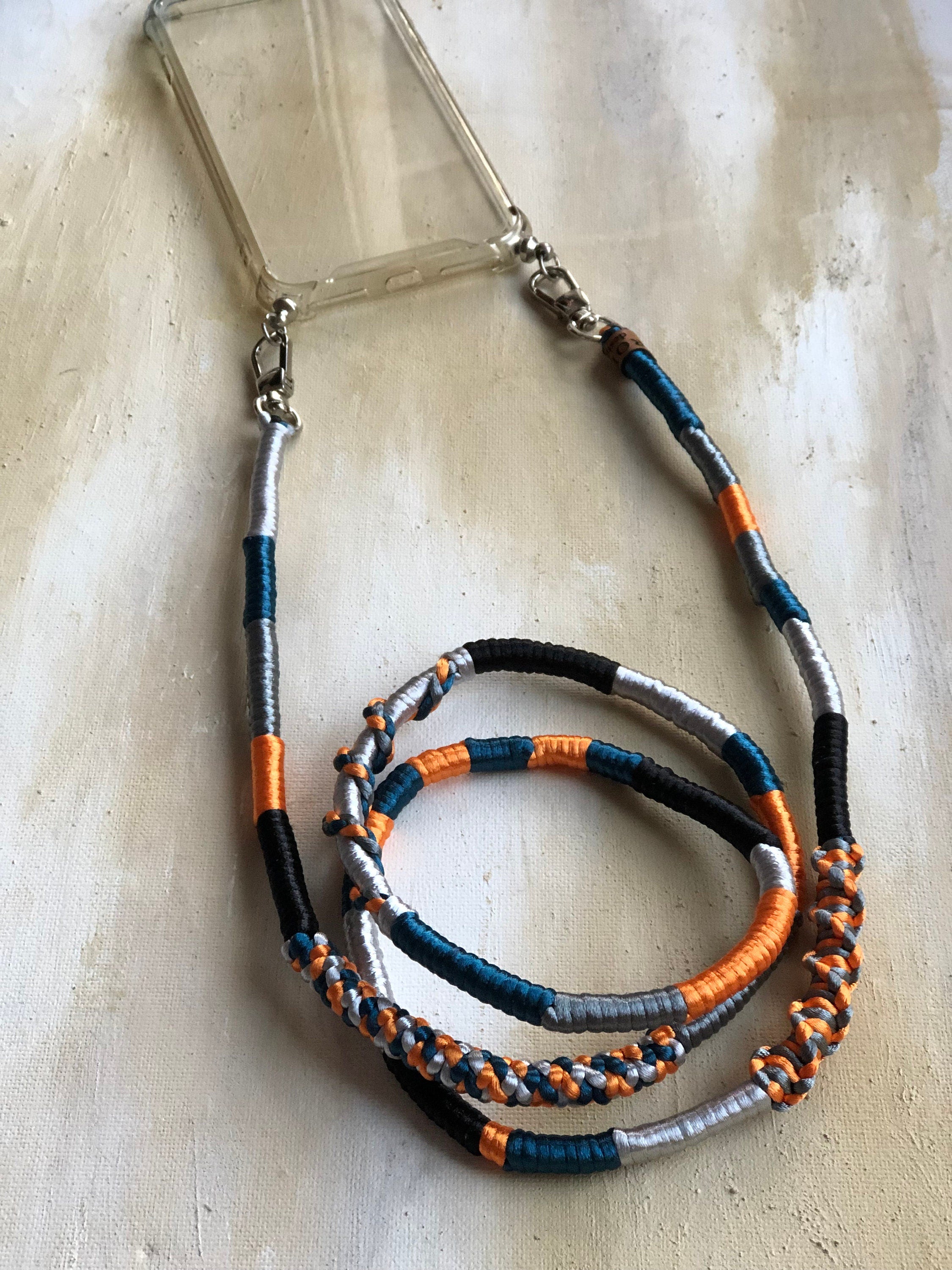 Neon Orange Grey Shiny Satin Mobile Phone Lanyard Cord Straps