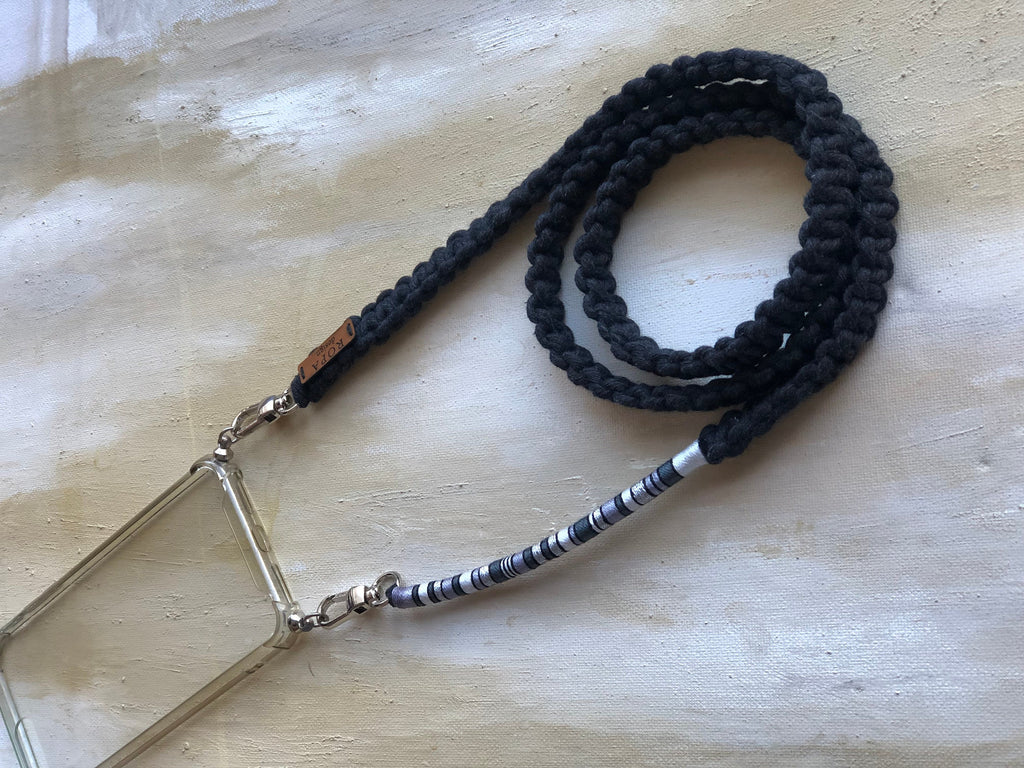 Phone Lanyard, Crossbody Black Gray Strap
