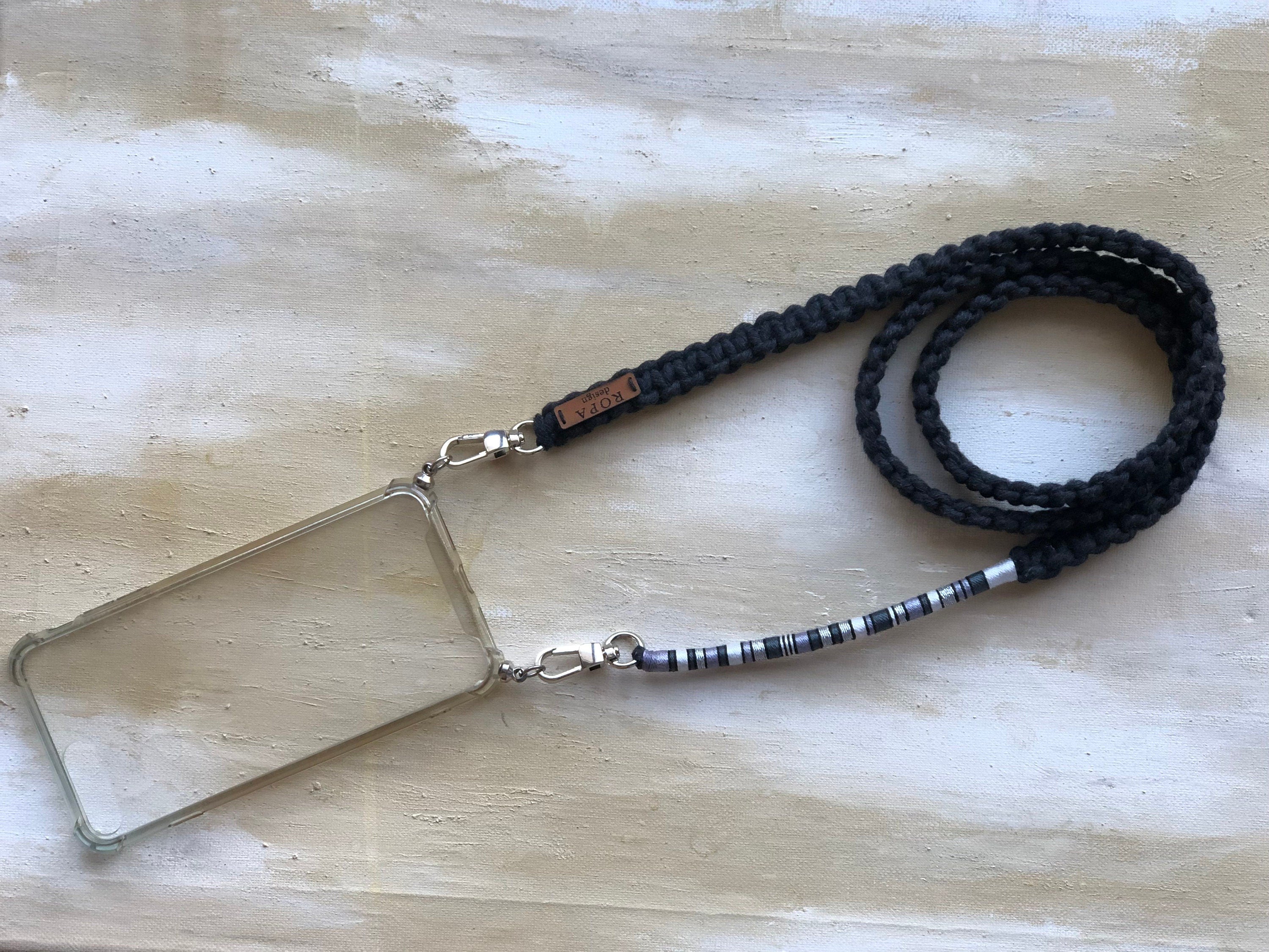Phone Lanyard, Crossbody Black Gray Strap
