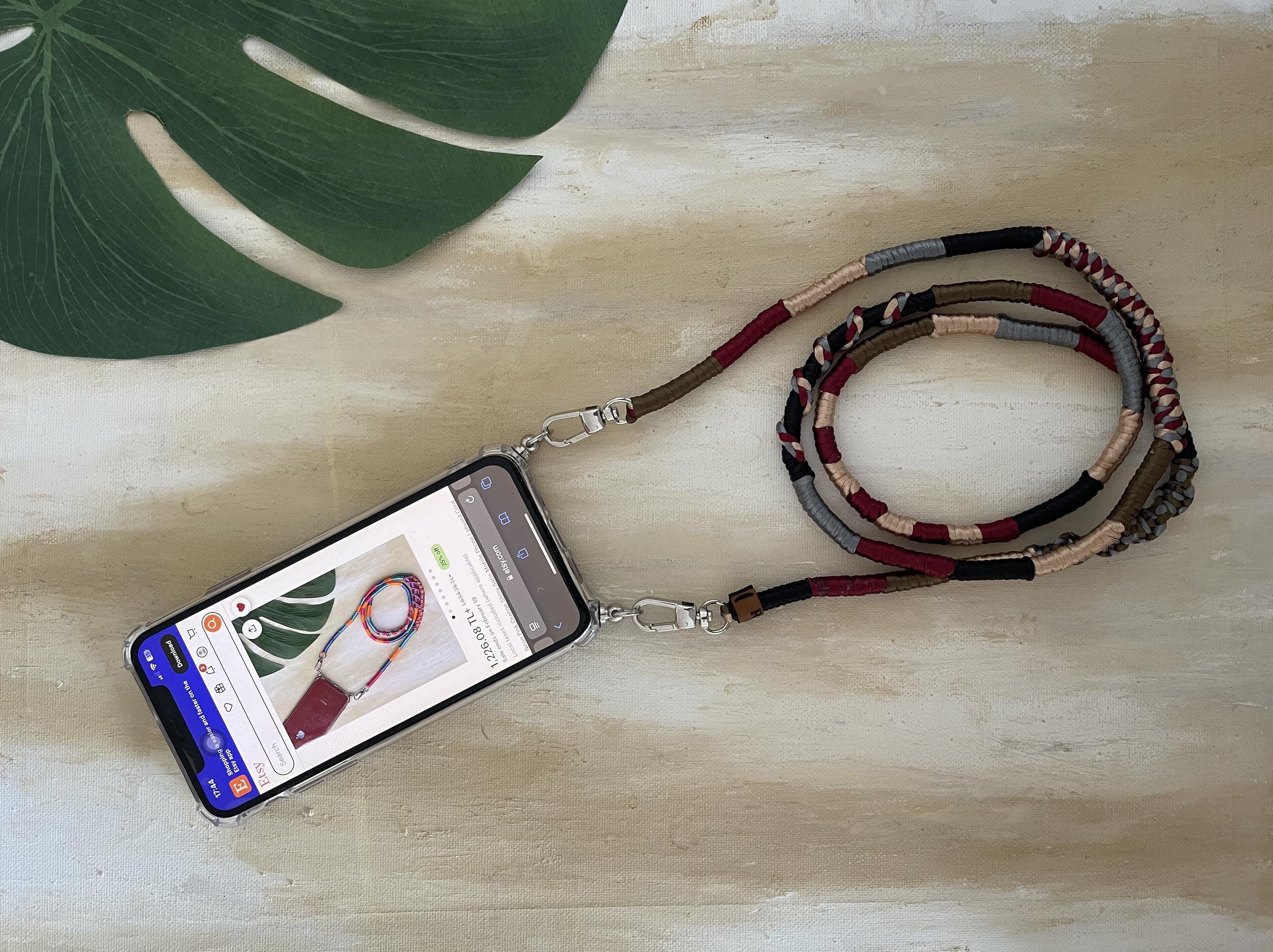 Colorful Macrame Phone Lanyard Strap – Handmade Crossbody Mobile Phone Cord with Satin Finish