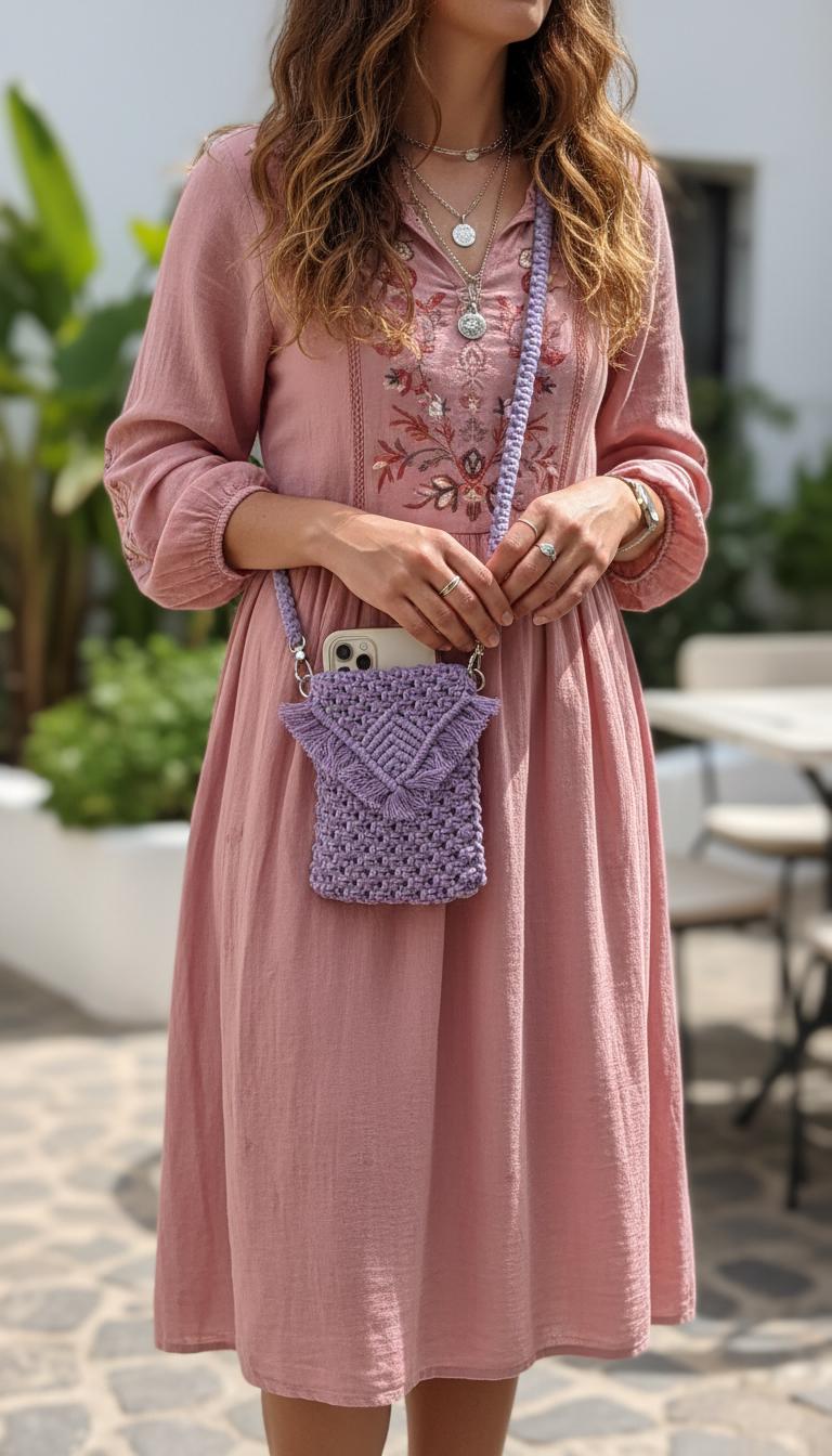 Phone Shoulder Bag, Cotton Rope Crossbody Purse