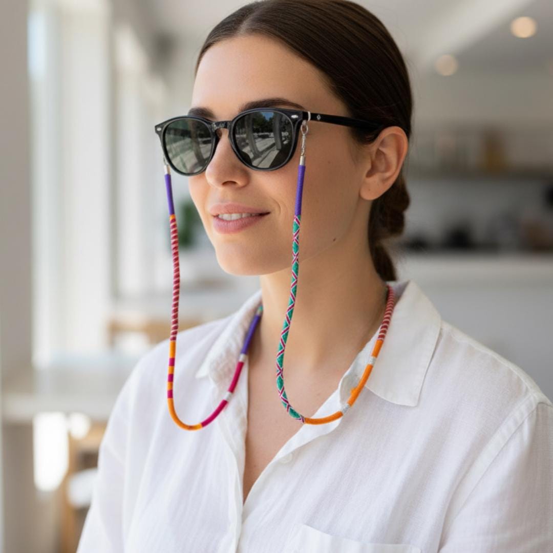 Sunglasses Chain Strap – Unisex Eyeglass Cord Holder, Multicolor Cotton Eyewear Lanyard, Boho Sunglass Retainer